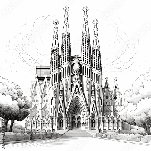 Sagrada Familia hand-drawn comic illustration. Sagrada Familia. Vector doodle style cartoon illustration