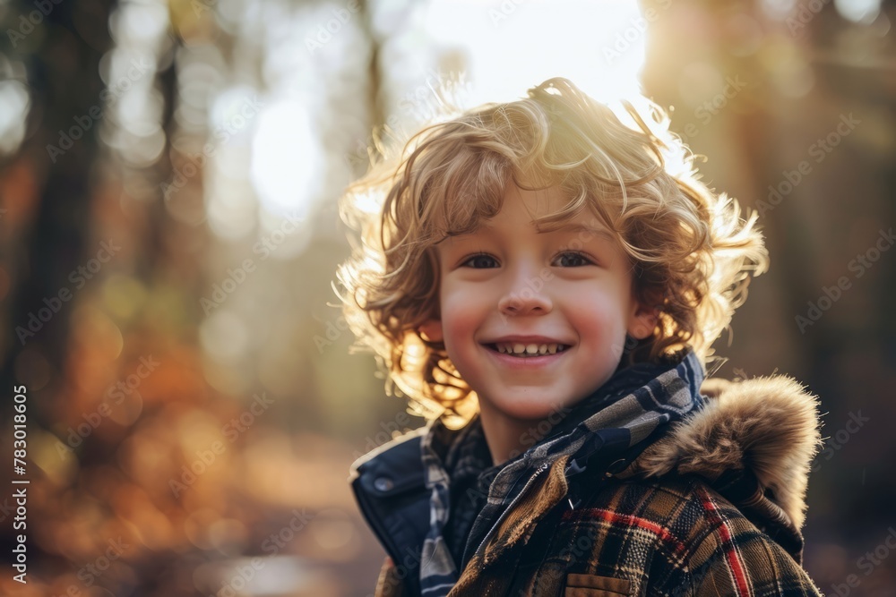 Portrait of a smiling boy in the autumn forest. Close-up. Portrait of a smiling boy in the autumn forest. Close-up.