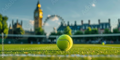 tennis ball on tennis grass court photo