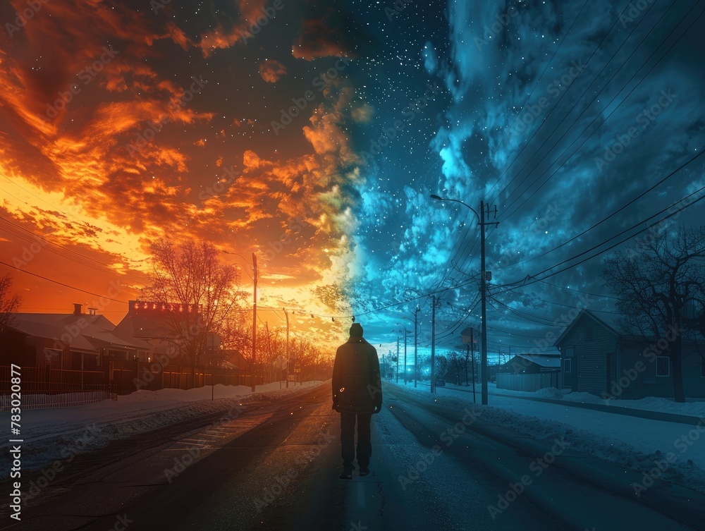 Surreal visual narrative of a day to night transition Surreal visual narrative of a day to night transition