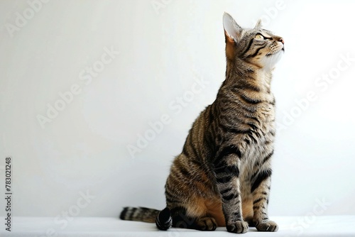 Beautiful cat sitting on white background, closeup, Space for text