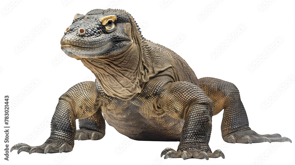 Fototapeta premium A Komodo dragon being on guard with its head up (transparent)