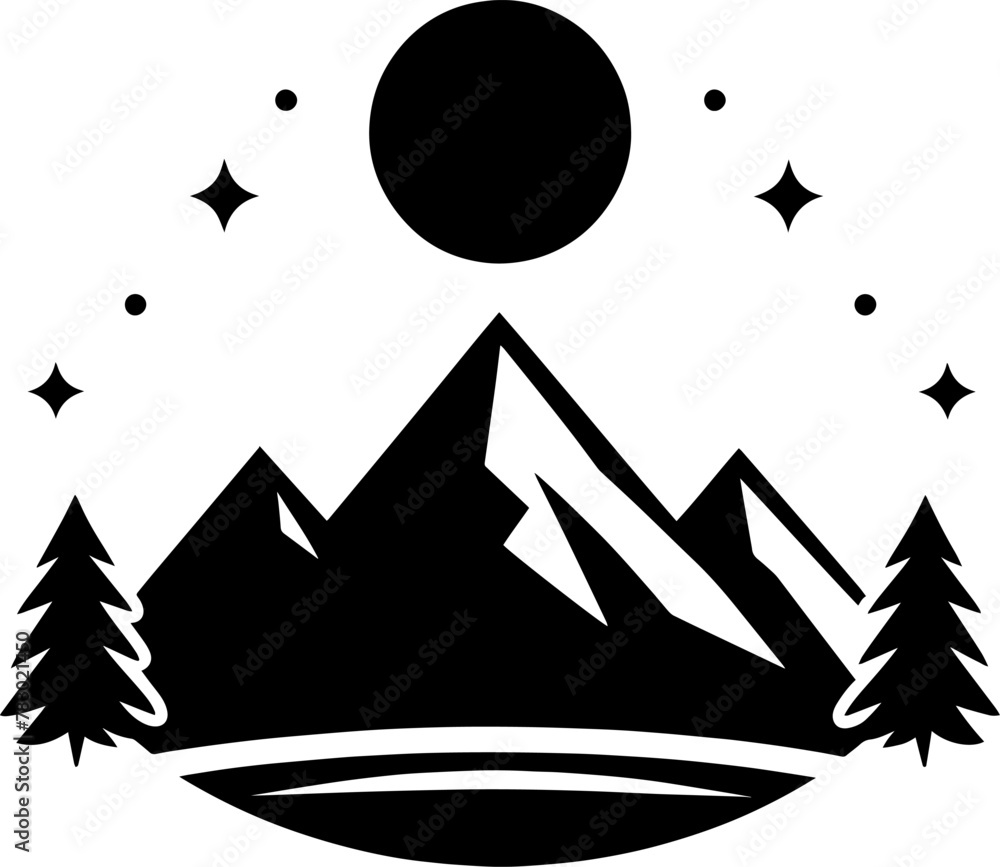 Mountain Silhouette: Minimalist Icon Logo in Flat Black and White Vector Design