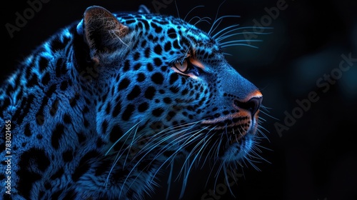 Profile Portrait of a Leopard  Its Majestic Stature Highlighted Against the Darkened Landscape.