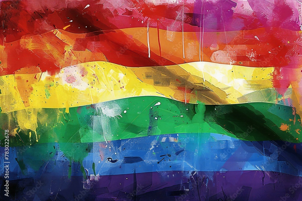 Rainbow flag painted on old paper,  Grunge background