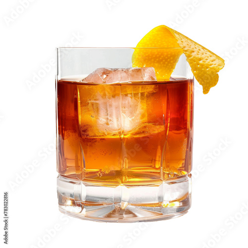 Classic Sazerac Cocktail with Lemon Peel on Transparent Background - Elegant Drink