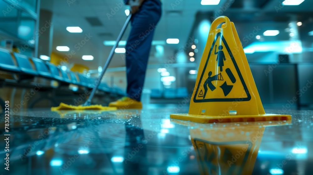 Fototapeta premium Janitor Cleaning a Shiny Floor