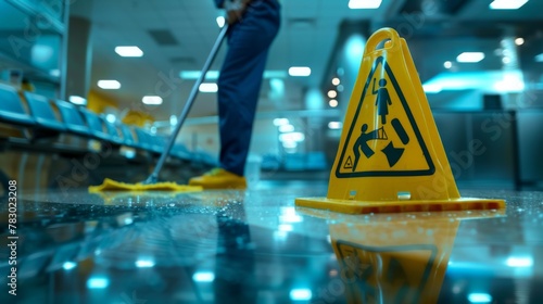 Janitor Cleaning a Shiny Floor © MP Studio