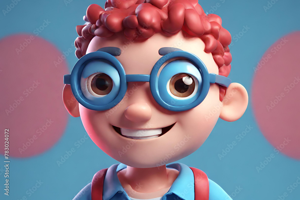white man with short dark curly hair, cute 3d cartoon character