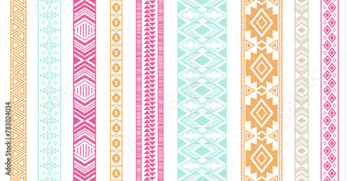 Embroidery ribbon vector patterns, lace seamless border, fashion edge stripes.