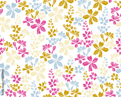 Wild meadow forget-me-not flowers endless ornament vector illustration.