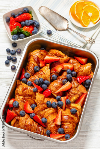 berry croissant casserole in baking dish, top view © myviewpoint