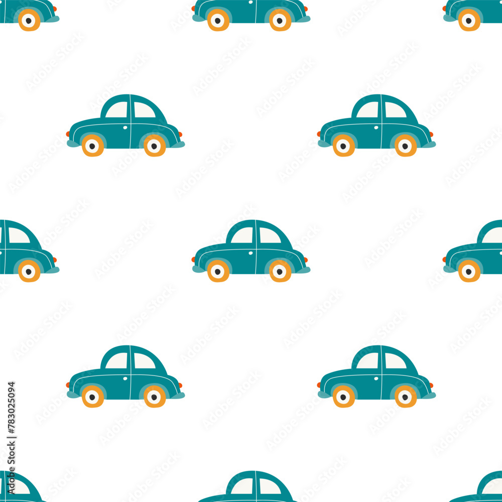 Abstract seamless pattern with car  for boy. Vector children's repeat pattern with retro automobile  for children's clothes, pajama,  wallpapers, packaging.