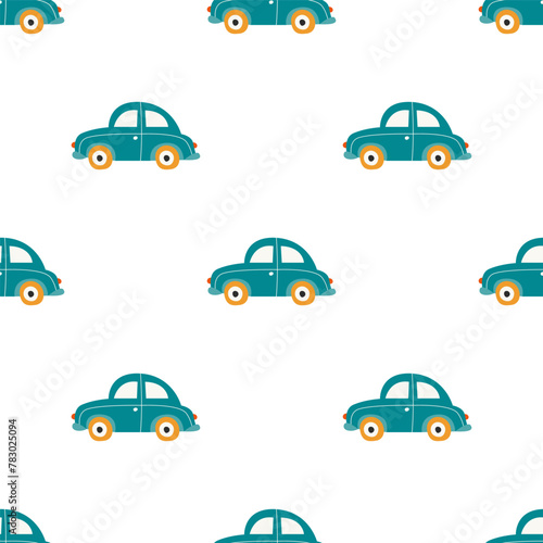 Abstract seamless pattern with car for boy. Vector children's repeat pattern with retro automobile for children's clothes, pajama, wallpapers, packaging.