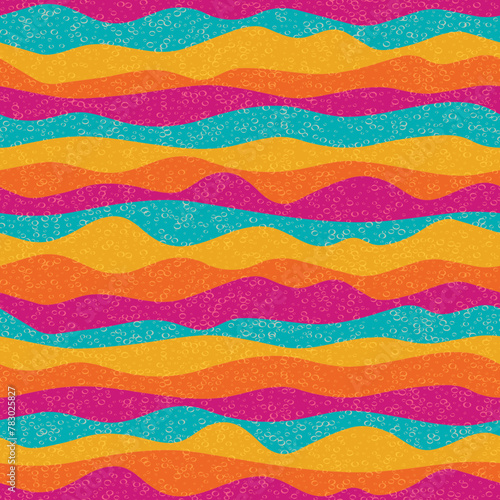 Curve multicolor wave stripes flow vector seamless pattern.