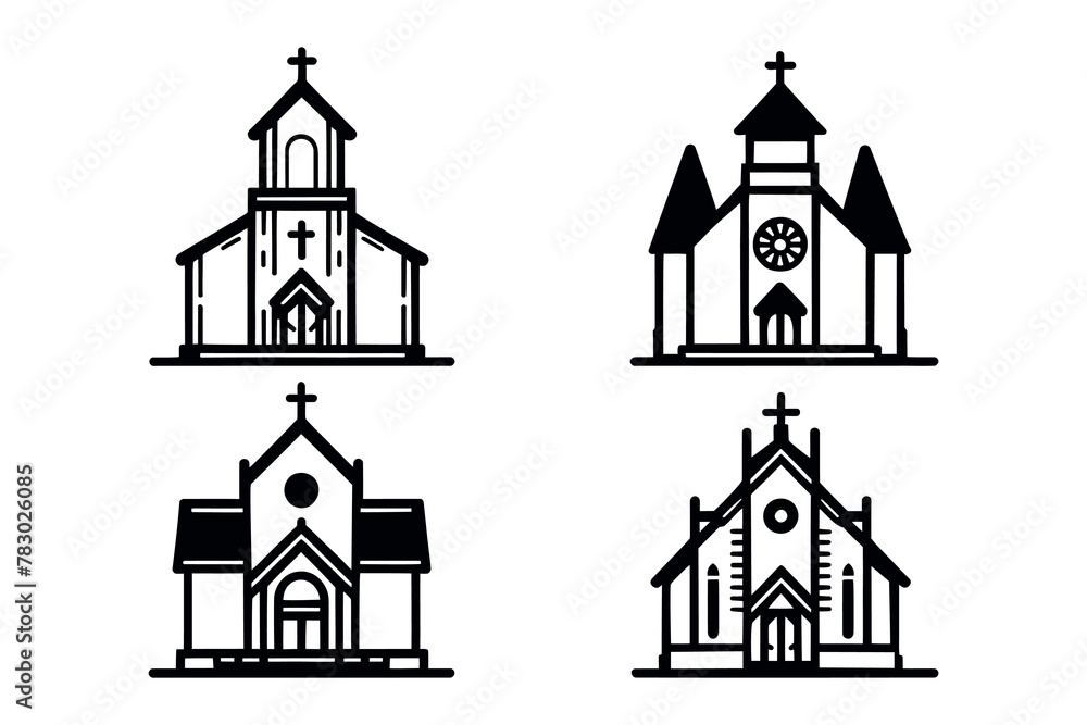 Church building, icon set of design element. Vector