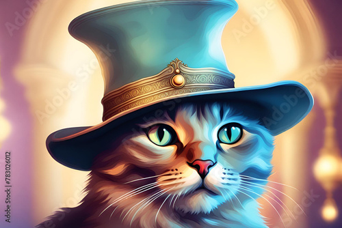 Baroque artistic image of a cat with a hat