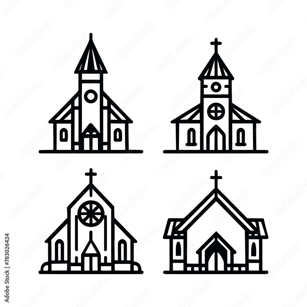 Church building, icon set of design element. Vector