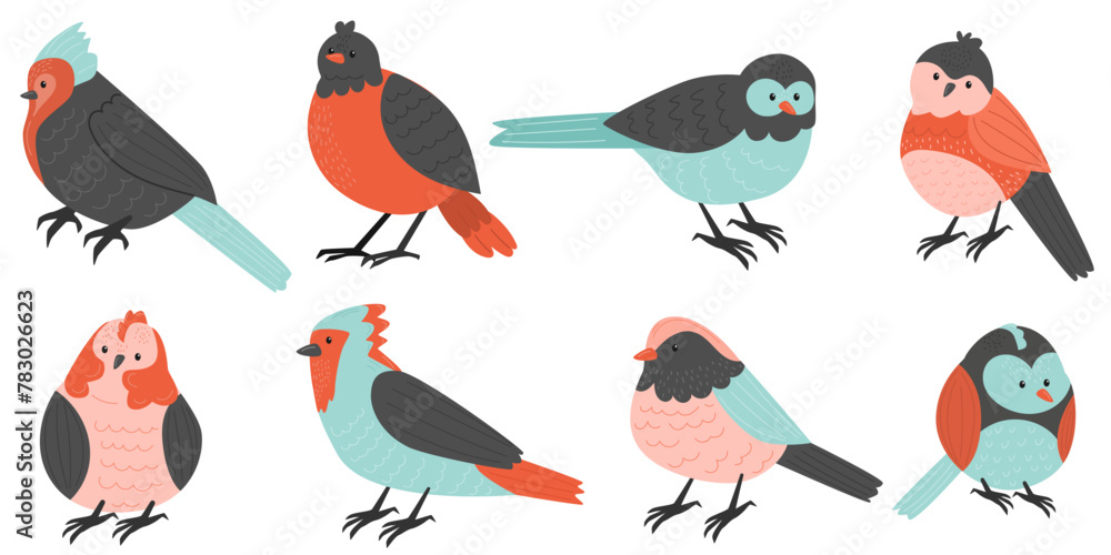 Set of cute birds on white background. National Bird Day. Flat. hand drawing style. Set of cute birds on white background. National Bird Day. Flat. hand drawing style.