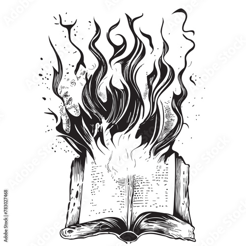 Open burning book hand drawn sketch in doodle style Vector illustration