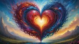 A fantastical heart painting bursts with dynamic colors and energy, symbolizing passion and creativity. AI Generation