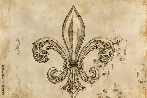 Fleur de lis on old paper background, engraving