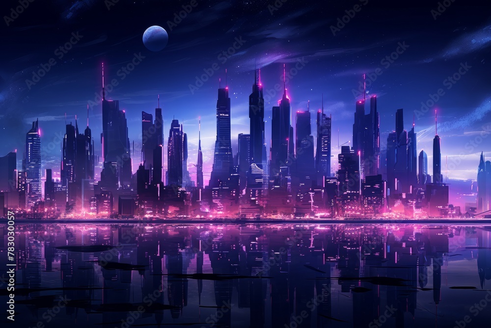 Neon city skyline with a surreal aesthetic