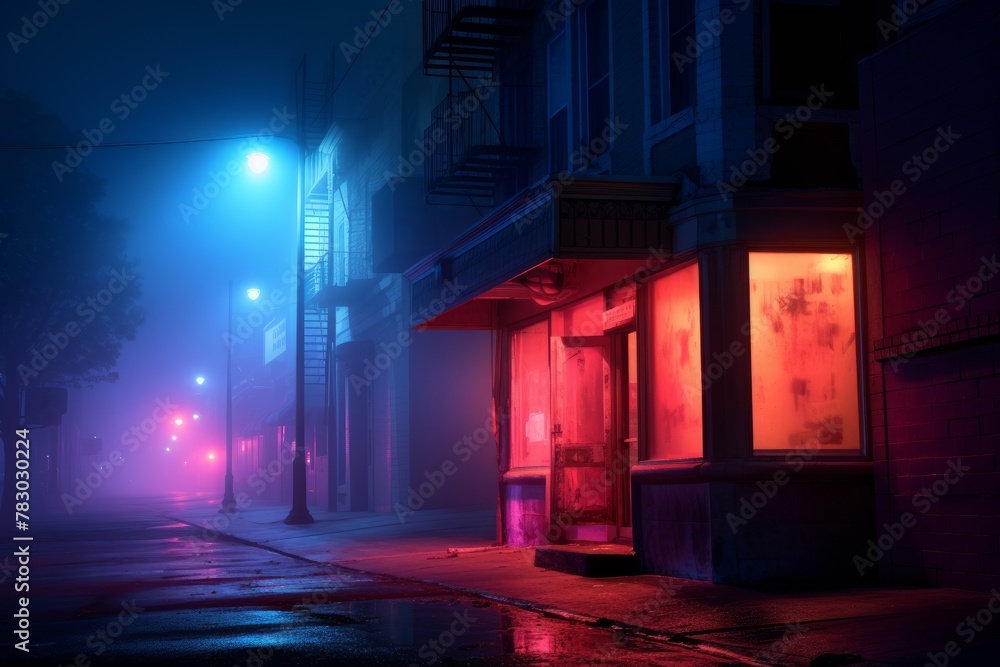 Neon-lit street corner with a sense of mystery
