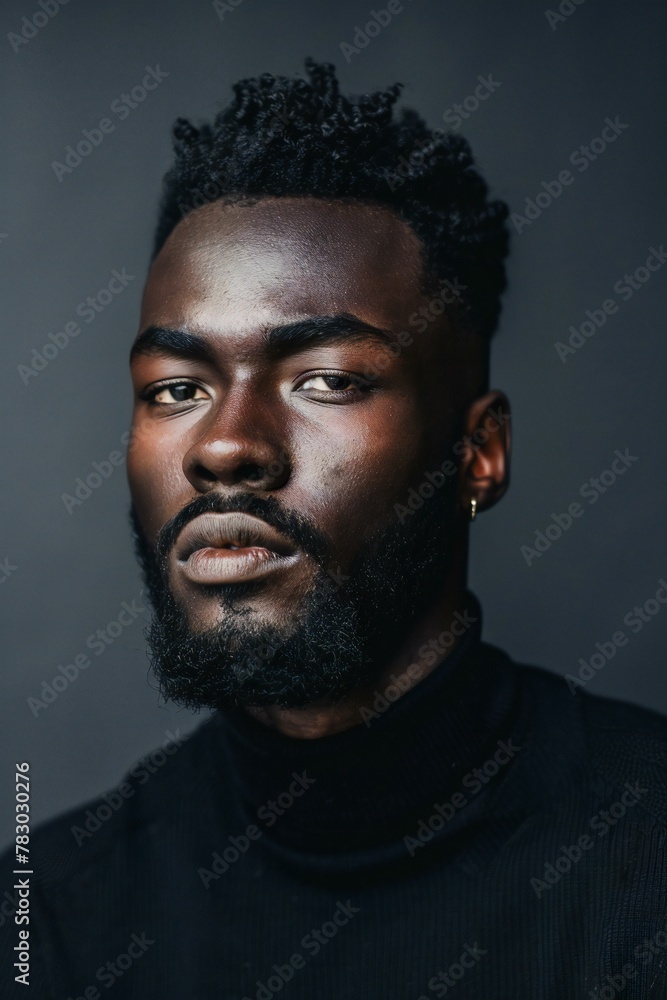 Handsome african american man in black sweater looking at camera
