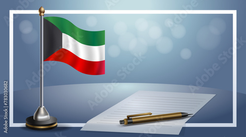 Small national flag of the Kuwait on bokeh background, vector Illustration