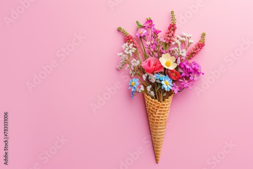 Delicious Waffle Cone with Handmade Paper Wildflowers