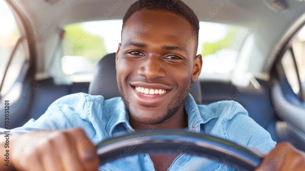 Obraz premium Smiling Man Driving Car