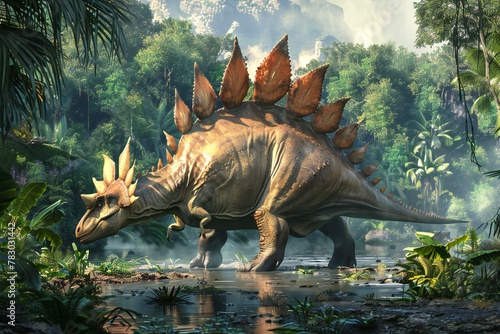 Triceratops dinosaur in the jungle    render