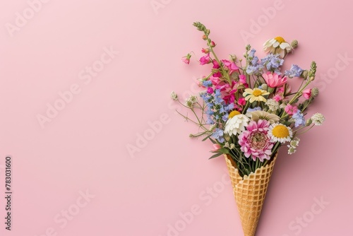 Artistic Waffle Cone Displaying Handcrafted Wildflowers