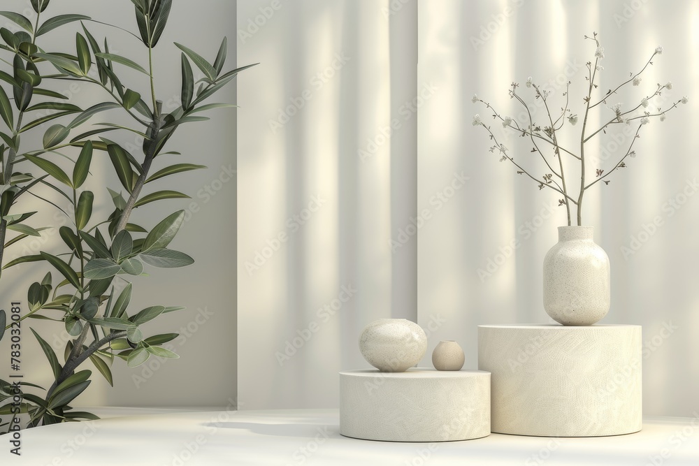 Three White Vases on White Table Three White Vases on White Table
