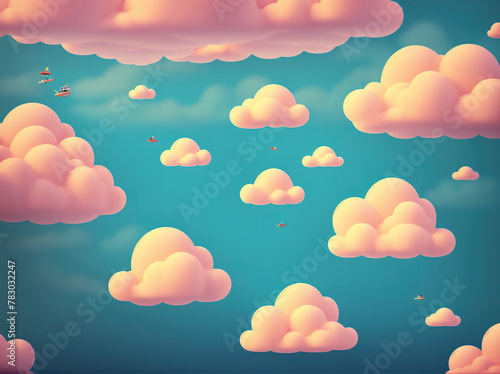 A cloudy sky with pink clouds floating in the air.