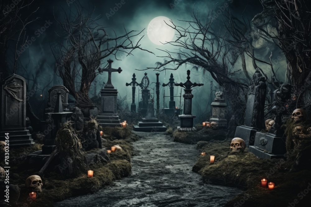 Creepy graveyard with space for your Halloween party details