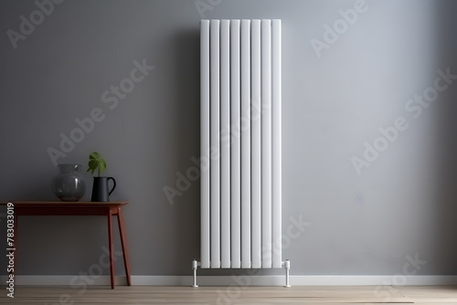 White radiator battery heating on the wall. Home heater convector isolated. Heating convector