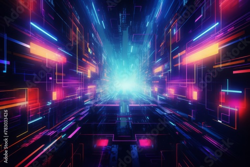 Energetic abstract cyberpunk background blending neon lights and patterns