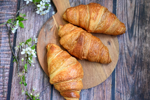  French butter croissant . Home made romantic breakfast