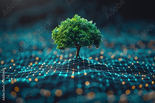 Generative AI visualizes startup success a tree growing from a web of data, marking innovation and growth photo