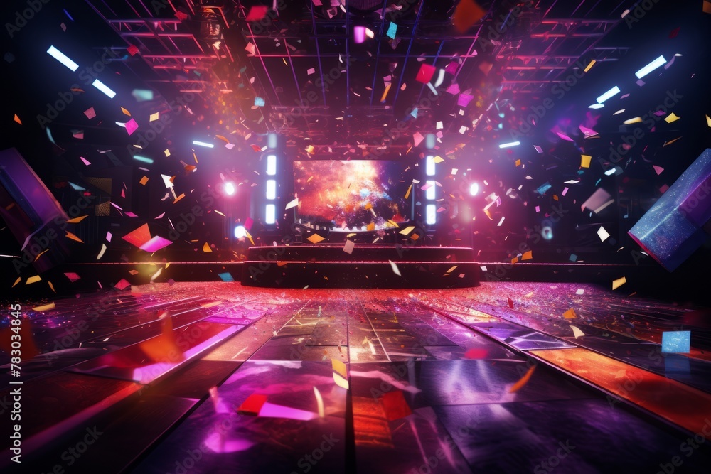 Imagery showcasing a New Year's party with a vibrant dance floor and DJ