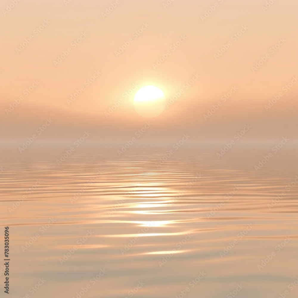 Soft peach colored sunrise over a serene lake, with gentle ripples and a tranquil, reflective atmosphere , high detailed
