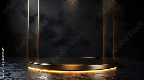 Gold podium background 3D stage on dark platform display