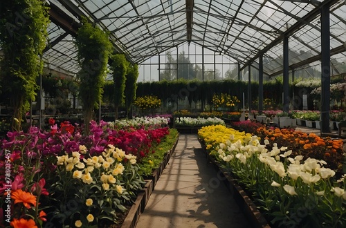Beautiful flower nursery in green house 