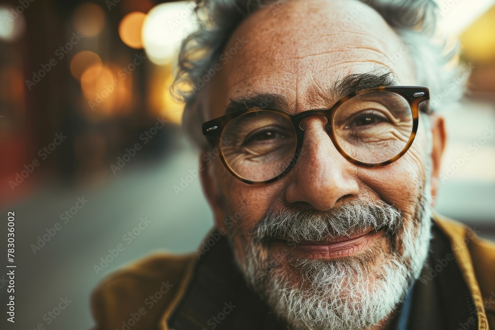 Portrait of a senior man with eyeglasses in the city