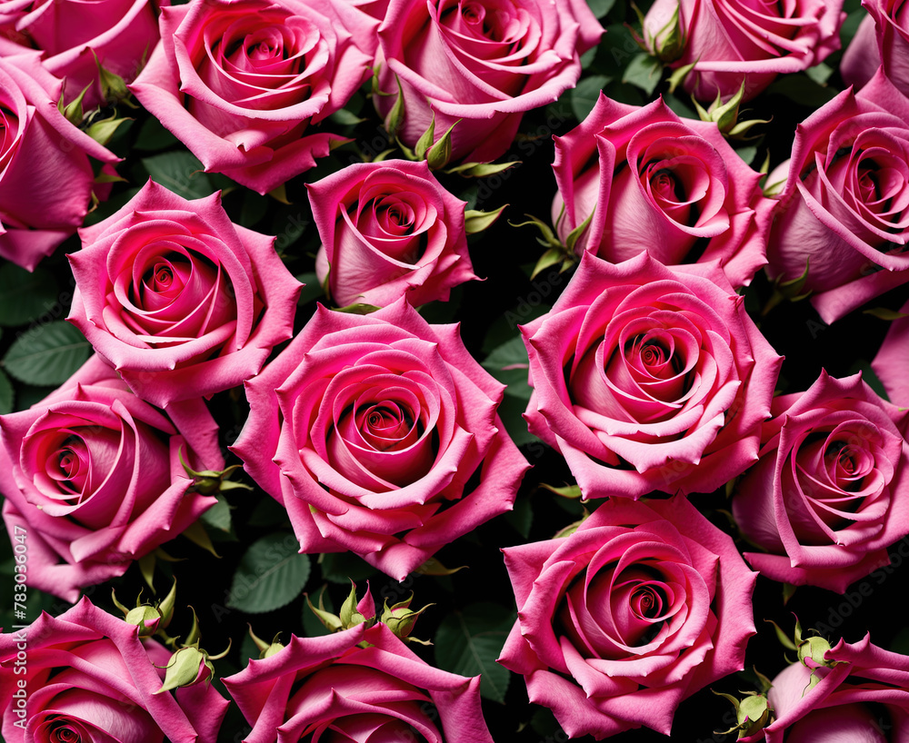 Obraz premium A pink rose bouquet with many roses arranged in a vase.