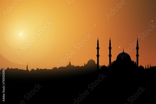 Mosque silhouette with copy space. Islamic architecture