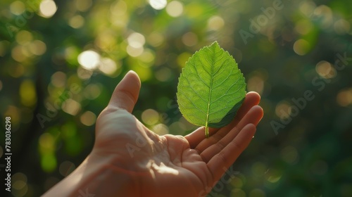 A Hand Holding a Green Leaf photo