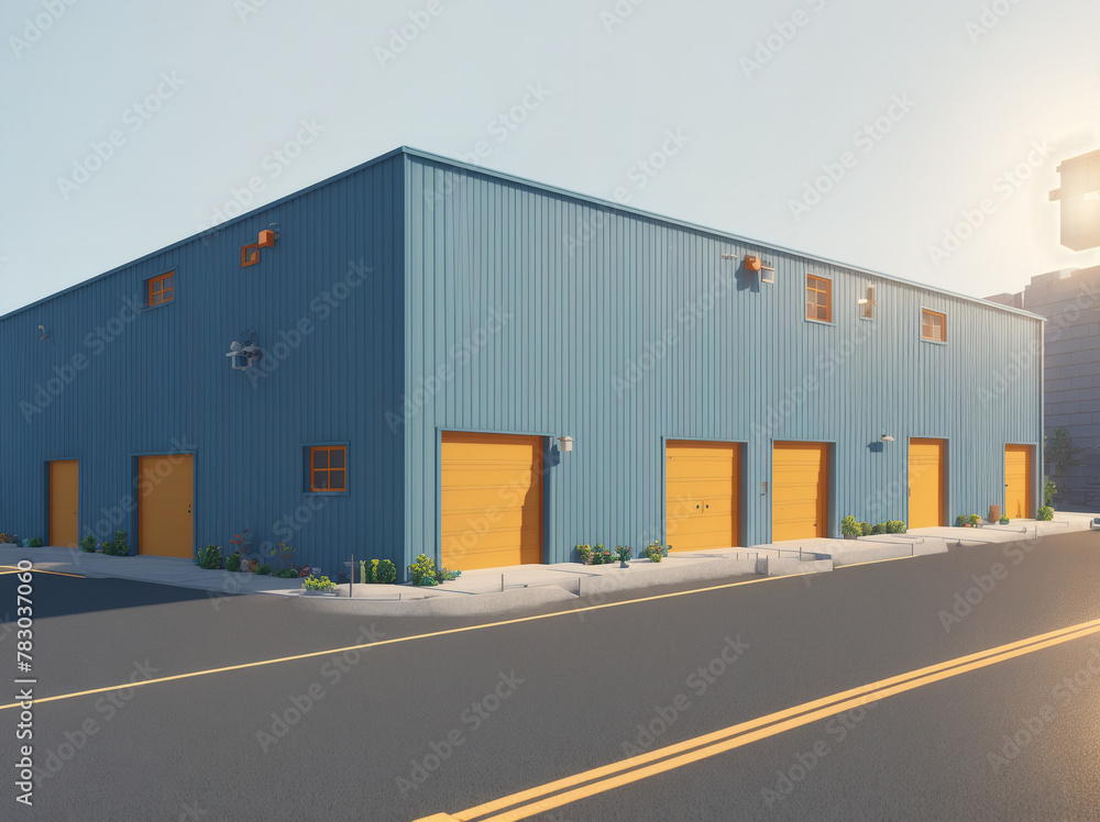 An image of a large, industrial building with several garages and a parking lot in front. An image of a large, industrial building with several garages and a parking lot in front.